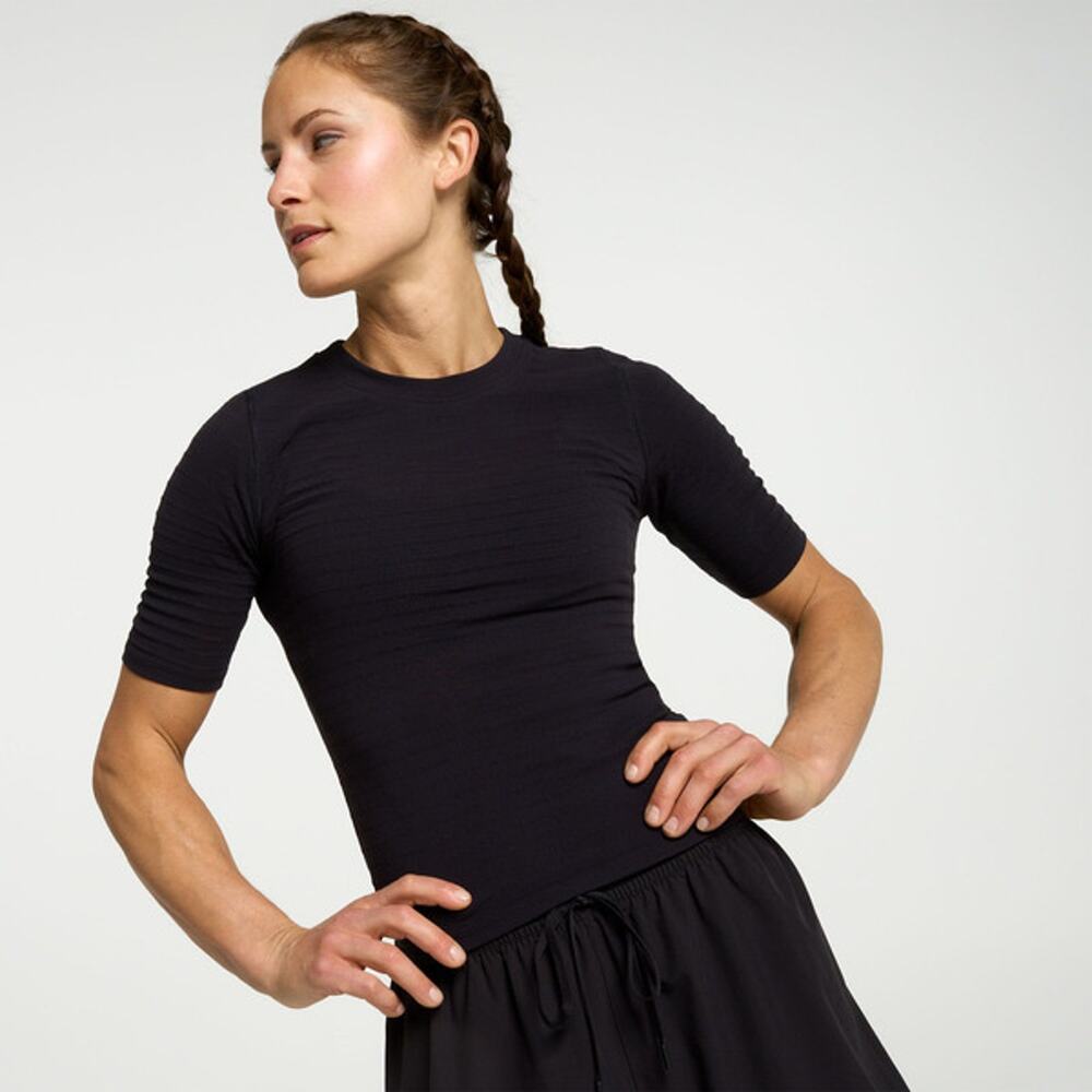 CALIA Seamless Crop Tee Elbow Sleeve Black XS Ribbed Sporty NEW